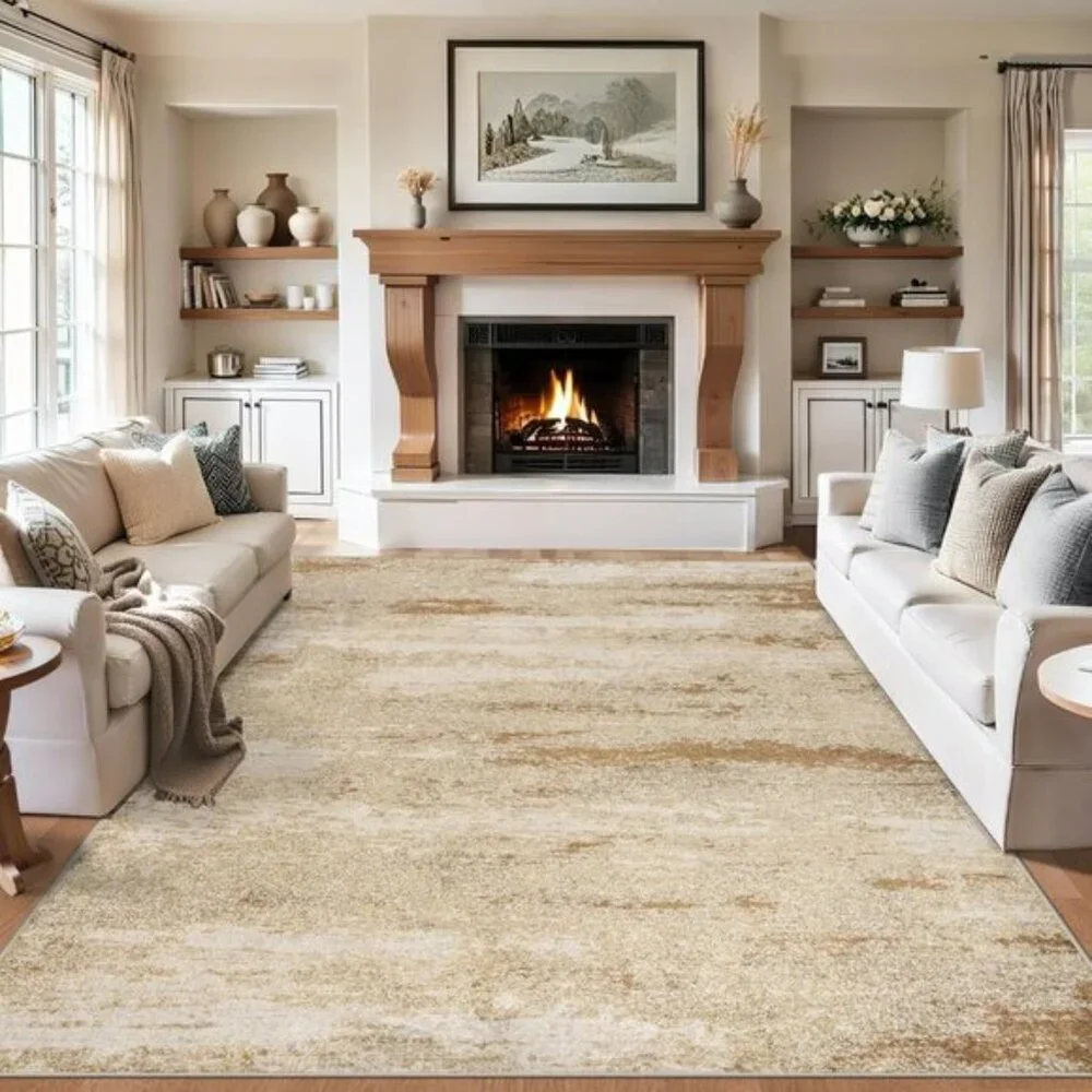 New 8x10 Beige Area Rug, Washable Modern Abstract Soft Non-Slip Carpet for Home